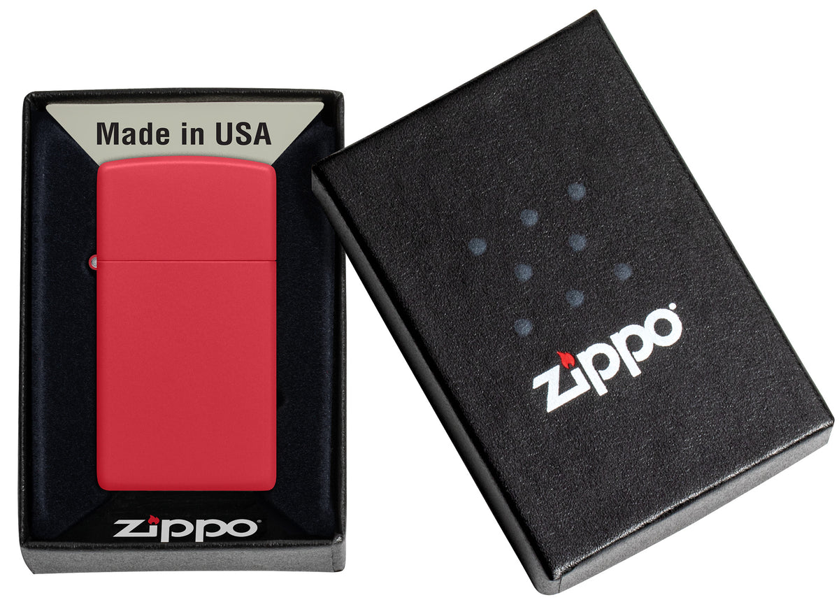 Zippo Slim Red Matte Windproof Pocket Fuel Refillable Lighter, BIS Certified