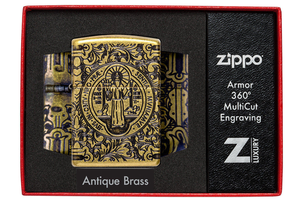 Zippo St Benedict Design Windproof Pocket Fuel Refillable Lighter, BIS Certified