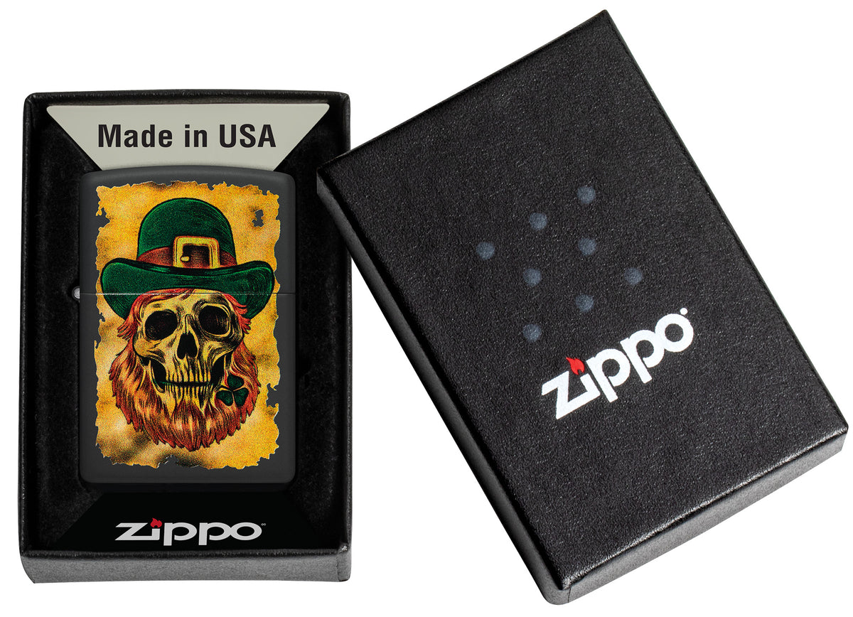 Zippo Leprechan Skull Design Windproof Pocket Fuel Refillable Lighter, BIS Certified