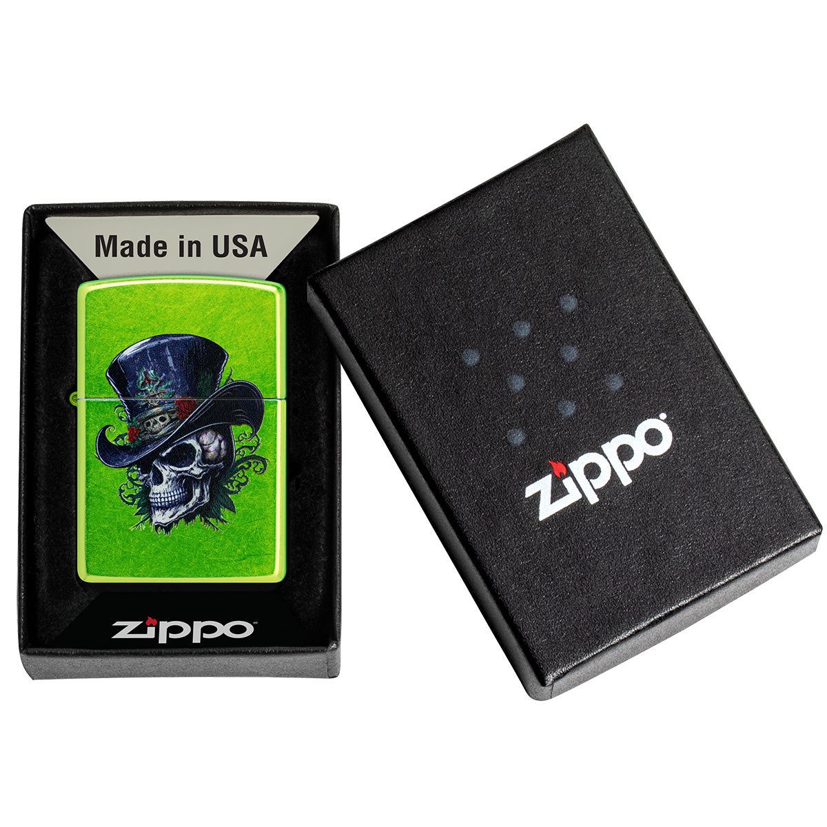 Zippo Top Hat Skull Design Windproof Pocket Fuel Refillable Lighter, BIS Certified