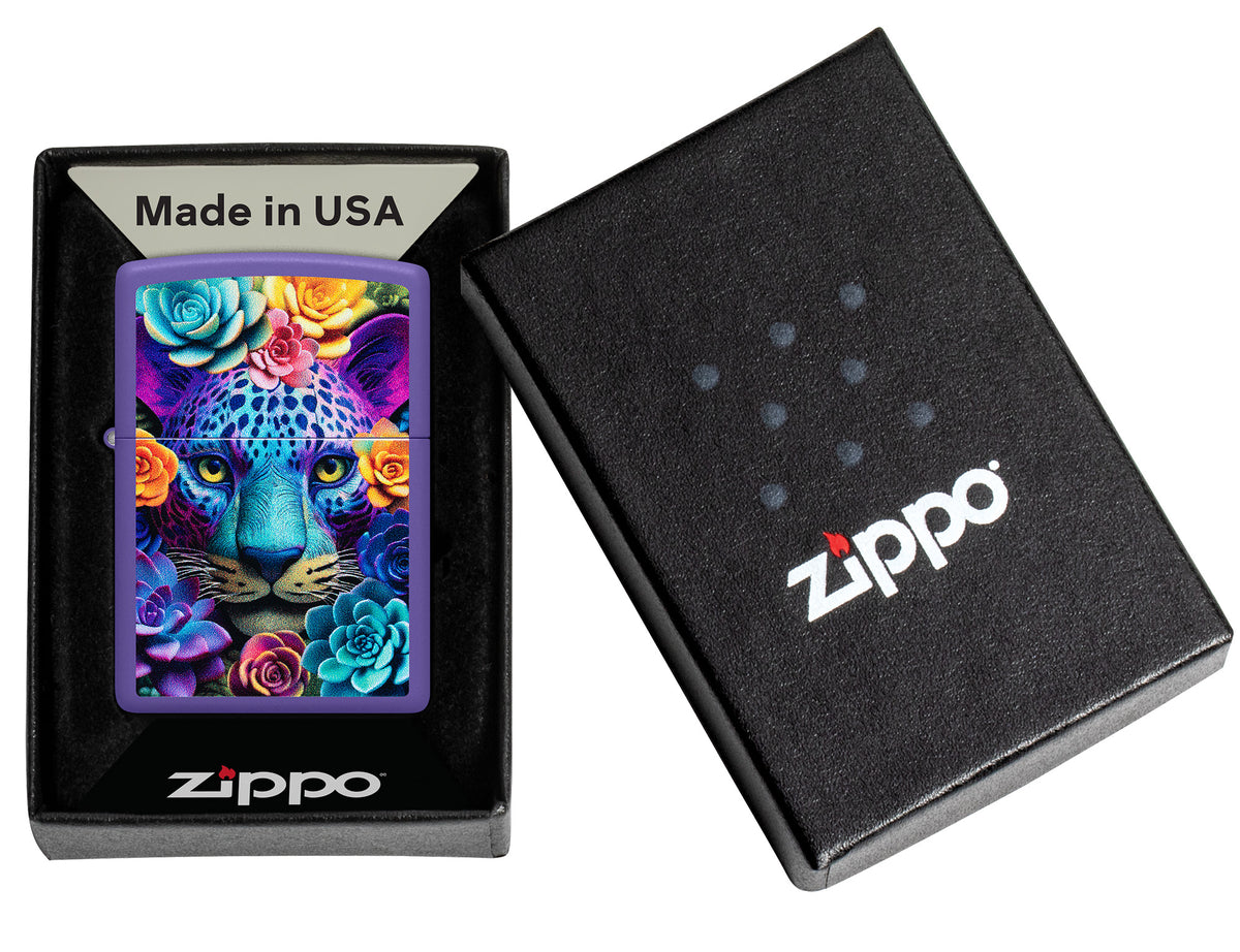 Zippo Floral Leopard Design Windproof Pocket Fuel Refillable Lighter, BIS Certified