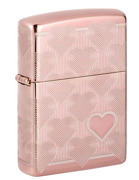 Zippo Heart Design High Polish (Rose Gold), Windproof Pocket Fuel Refillable Lighter, BIS Certified