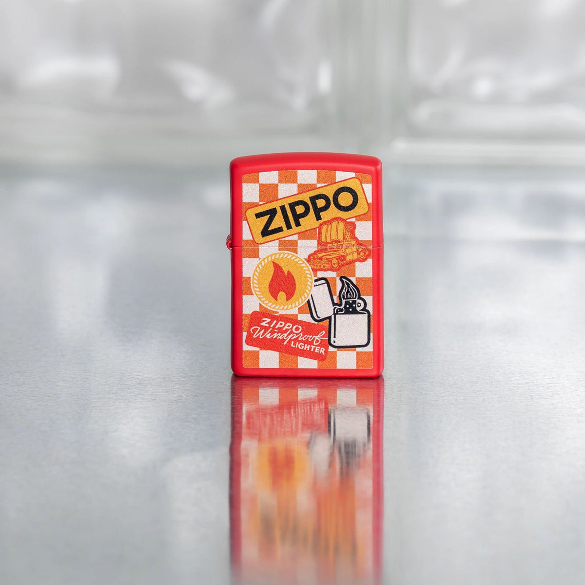 Zippo Retro Design Red Matte Pocket Lighter