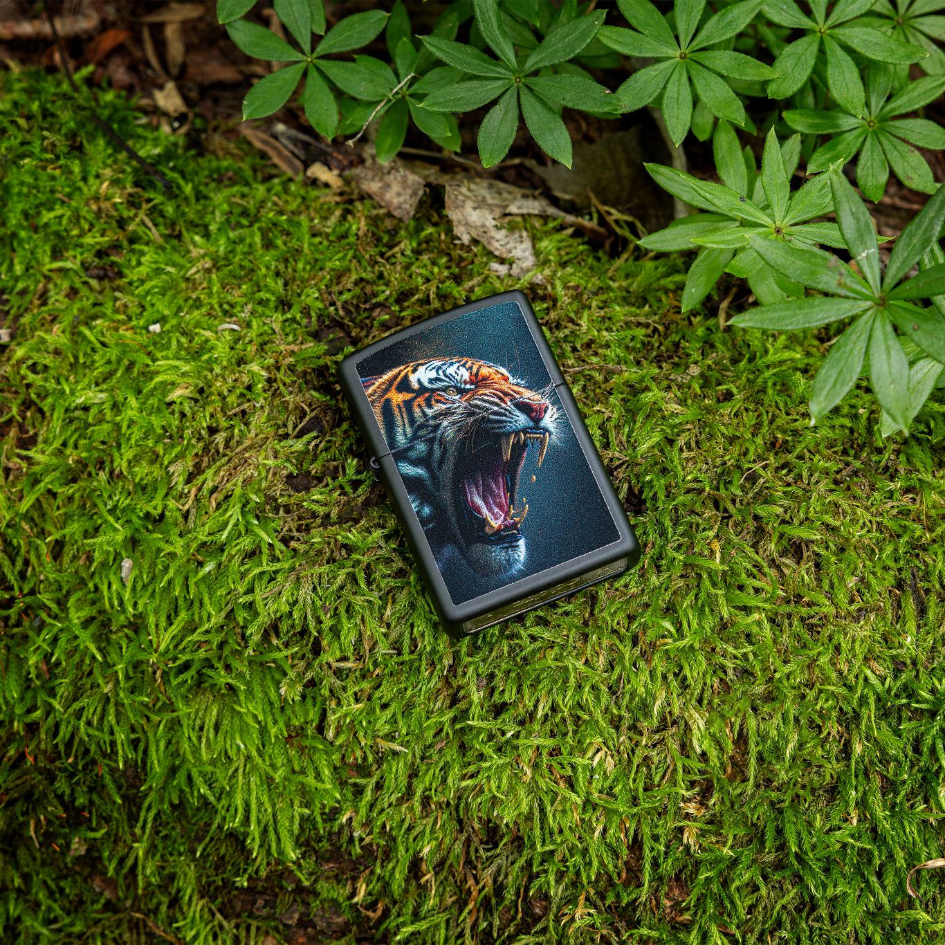 Zippo Tiger Roar Design Black Matte Pocket Lighter