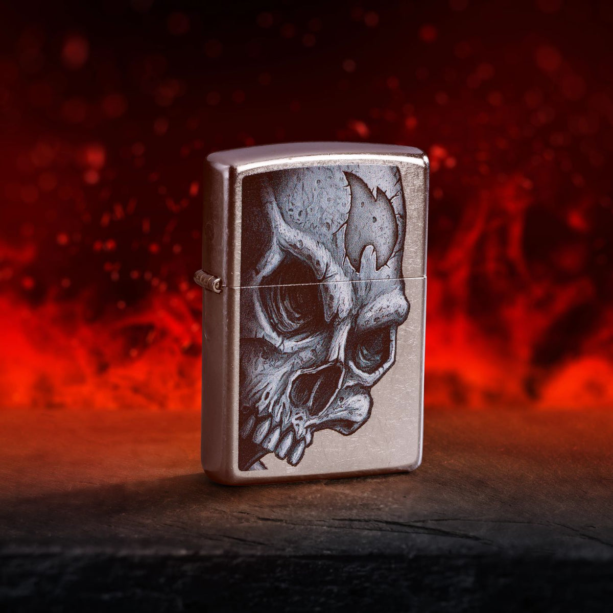 Zippo Skull and Flame Design Street Chrome Pocket Lighter