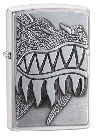 28969, Fire Breathing Dragon, Emblem Attached, Brushed Chrome, Classic Case