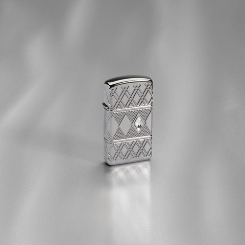 Front view of the Diamond Pattern Design Lighter shot with a silver background 