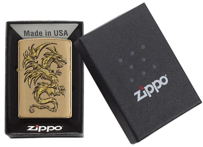 Dragon Design Brushed Brass Pocket Lighter