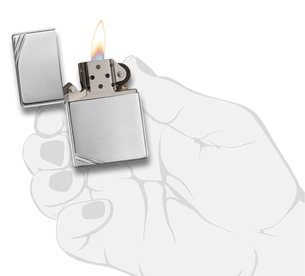 Vintage High Polish Chrome with Slashes Pocket Lighter