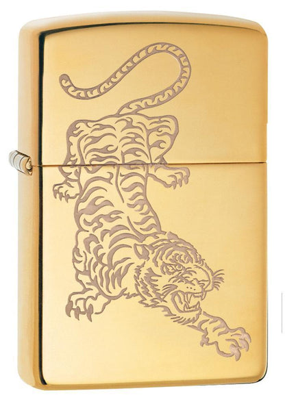 High Polish Brass Tiger Design Pocket Lighter