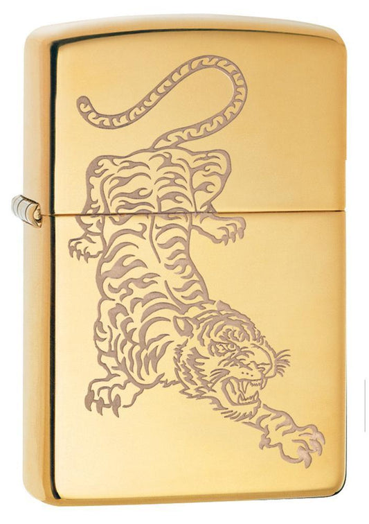 High Polish Brass Tiger Design Pocket Lighter