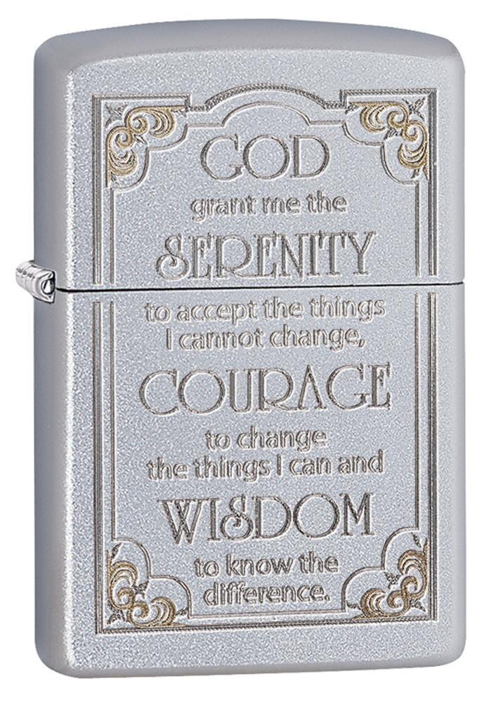 Serenity Prayer Satin Chrome Pocket Lighter