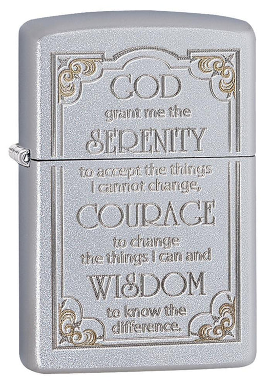 Serenity Prayer Satin Chrome Pocket Lighter