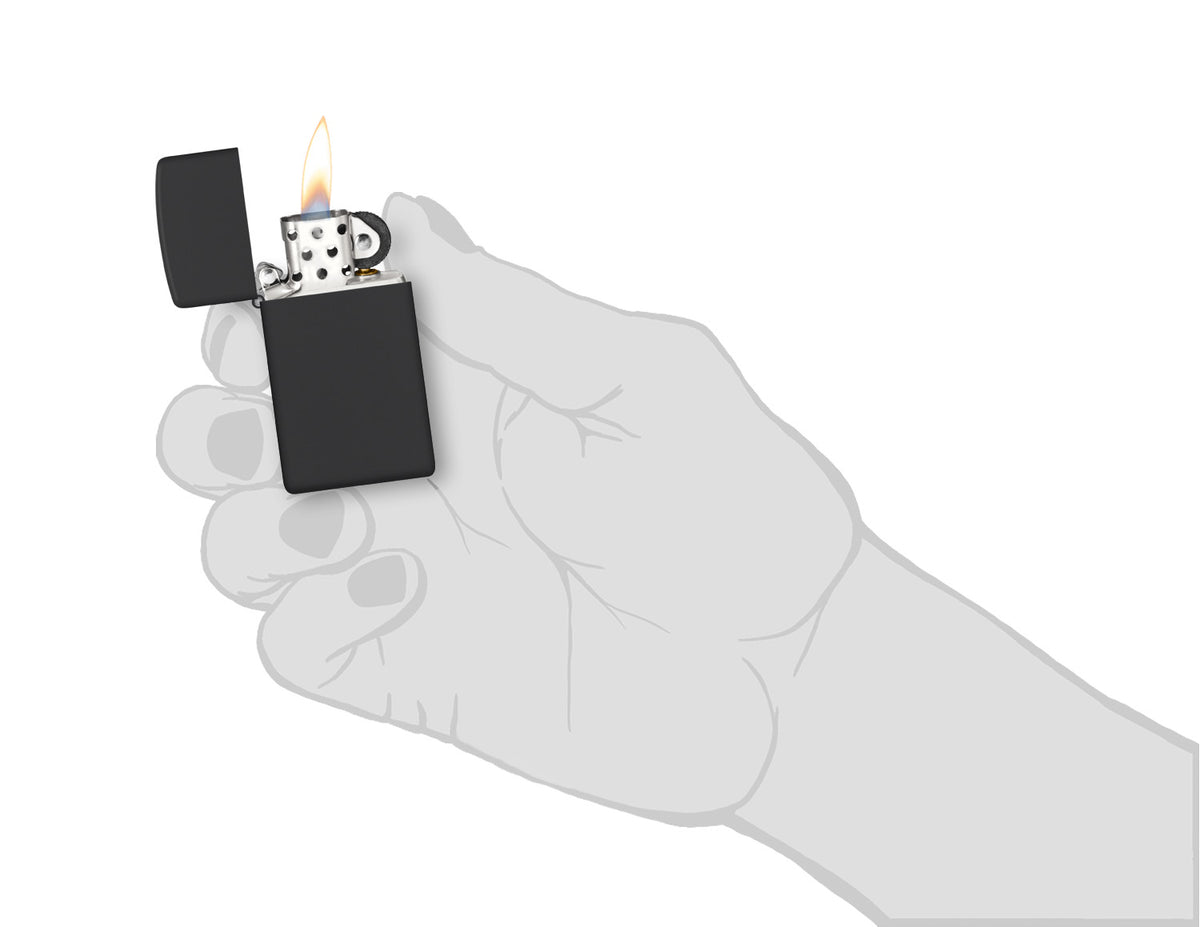 Zippo Slim Black Matte Windproof Pocket Fuel Refillable Lighter, BIS Certified