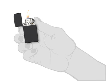 Zippo Slim Black Matte Windproof Pocket Fuel Refillable Lighter, BIS Certified