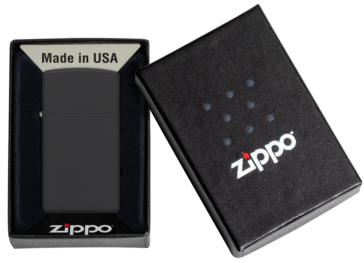 Zippo Slim Black Matte Windproof Pocket Fuel Refillable Lighter, BIS Certified