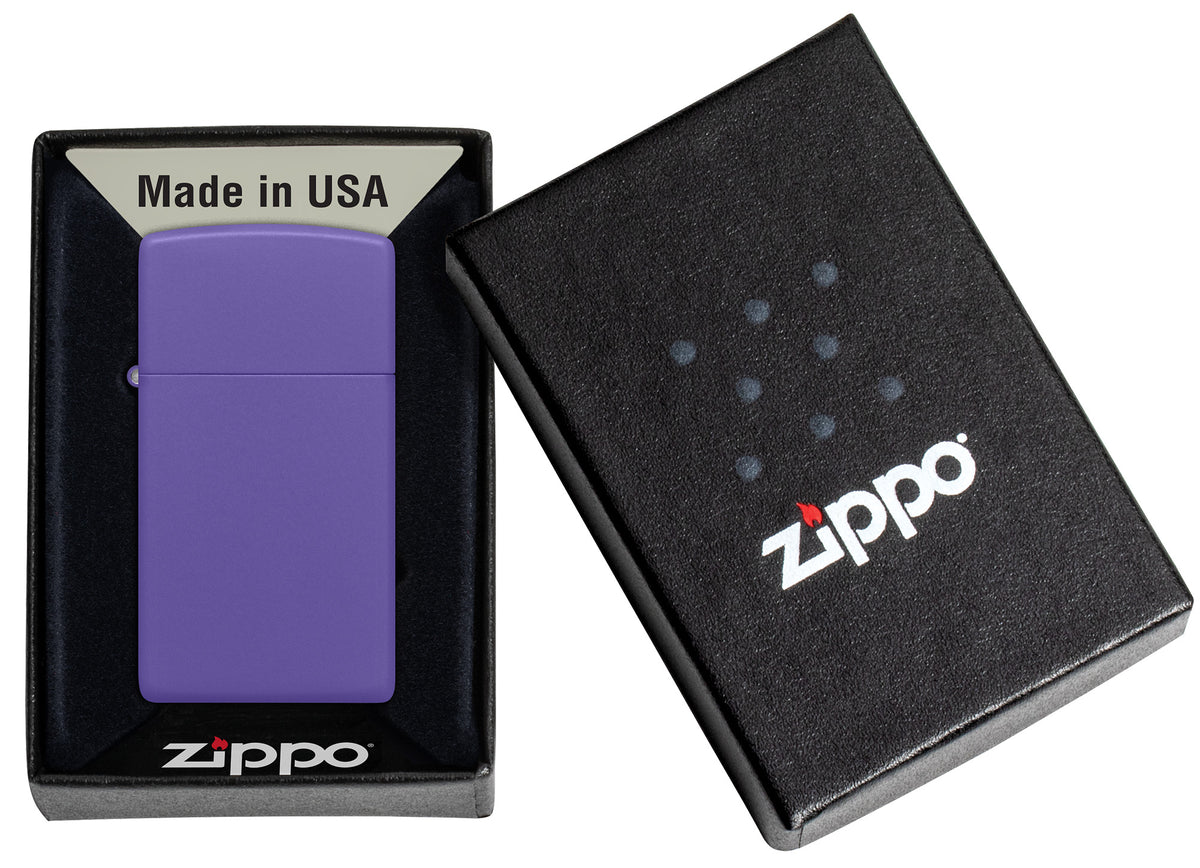 Zippo Slim Purple Matte Windproof Pocket Fuel Refillable Lighter, BIS Certified