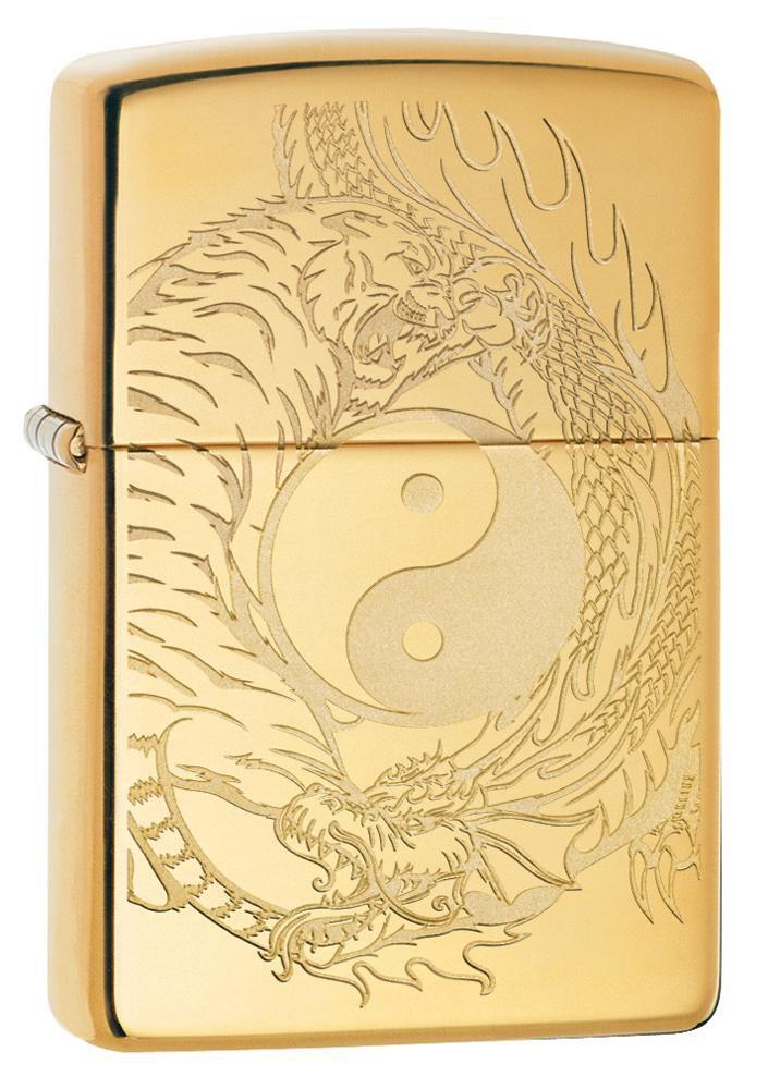 Tiger and Dragon Design High Polish Brass Pocket Lighter
