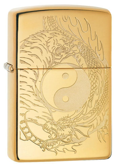 Tiger and Dragon Design High Polish Brass Pocket Lighter