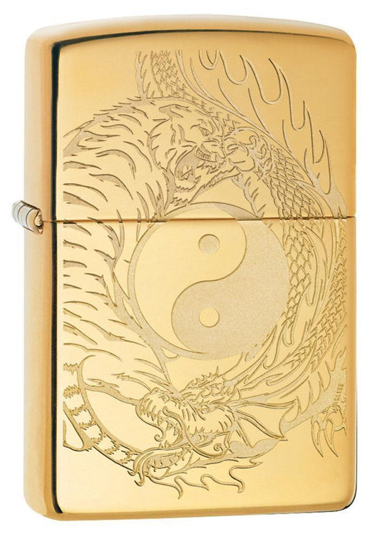 Tiger and Dragon Design High Polish Brass Pocket Lighter