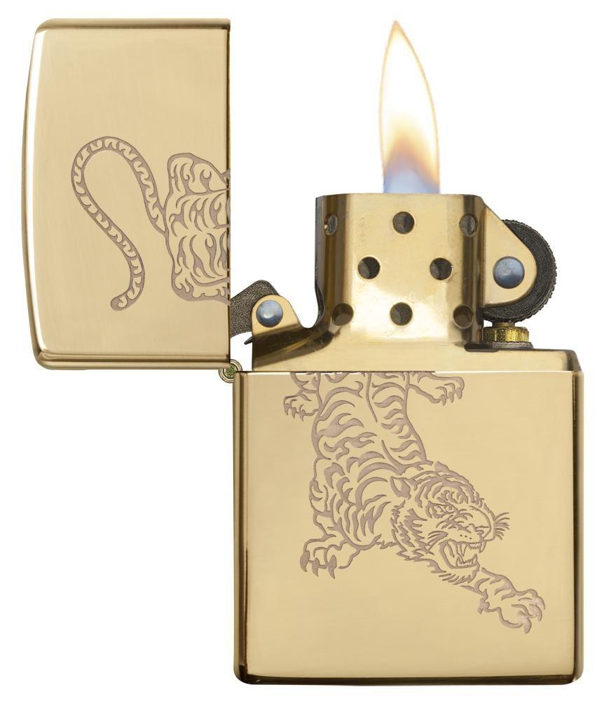 High Polish Brass Tiger Design Pocket Lighter