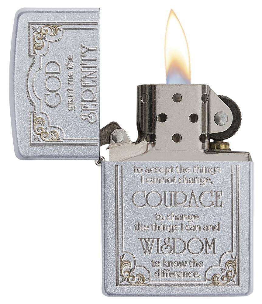 Serenity Prayer Satin Chrome Pocket Lighter