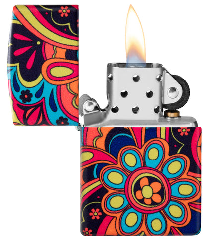Zippo Flower Power Design Model Windproof Pocket Fuel Refillable Lighter, BIS Certified