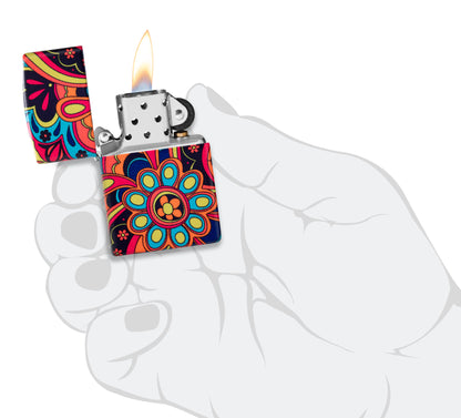 Zippo Flower Power Design Model Windproof Pocket Fuel Refillable Lighter, BIS Certified