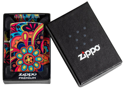 Zippo Flower Power Design Model Windproof Pocket Fuel Refillable Lighter, BIS Certified