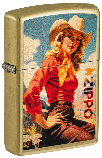 Zippo Cowgirl Design Regular Street Brass Windproof Lighter.