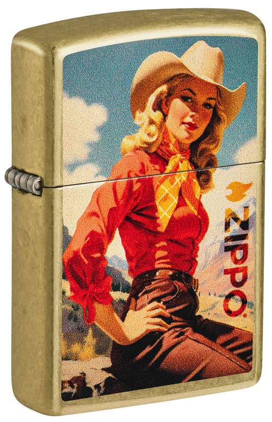 Zippo Cowgirl Design Regular Street Brass Windproof Lighter.