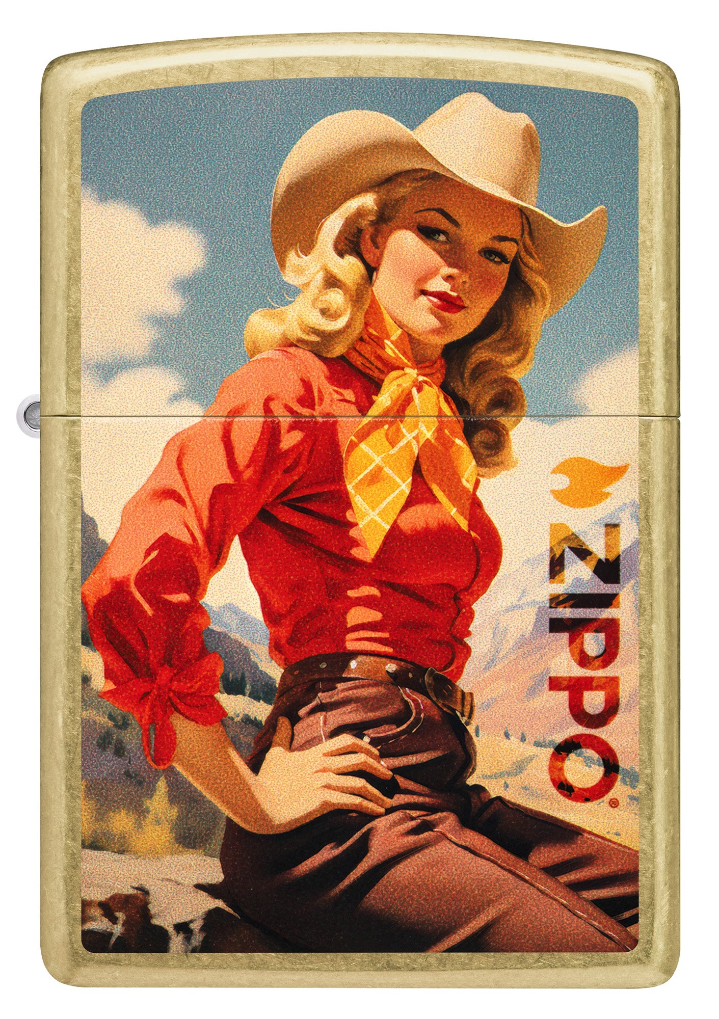 Zippo Cowgirl Design Regular Street Brass Windproof Lighter.