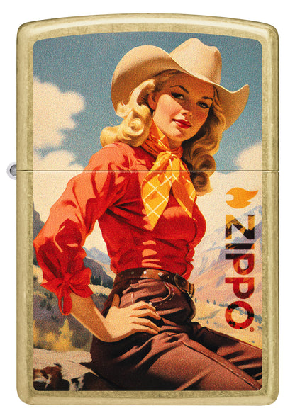 Zippo Cowgirl Design Regular Street Brass Windproof Lighter.