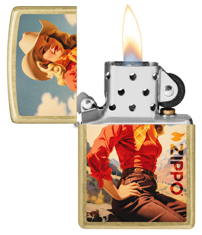 Zippo Cowgirl Design Regular Street Brass Windproof Lighter.