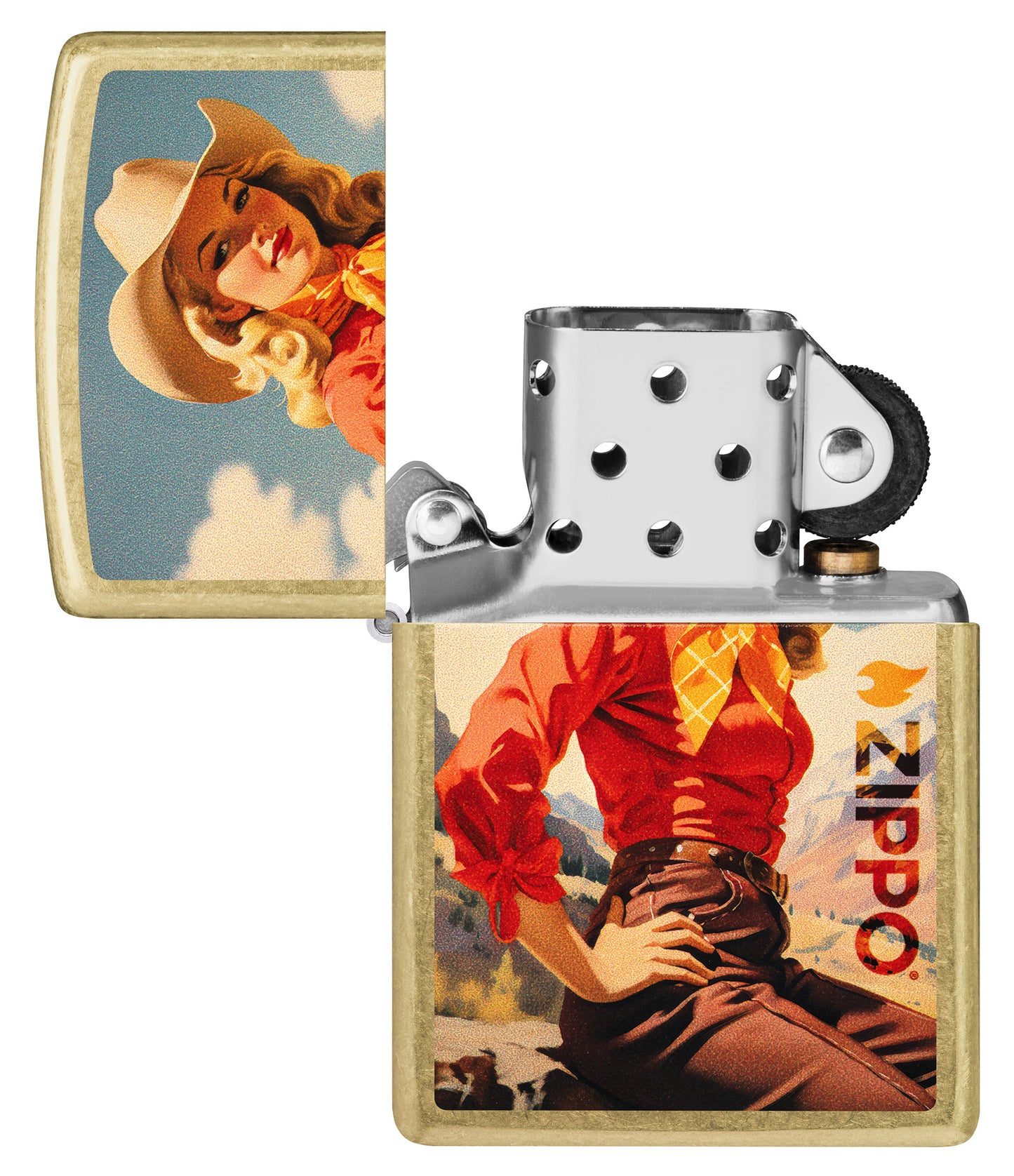 Zippo Cowgirl Design Regular Street Brass Windproof Lighter.