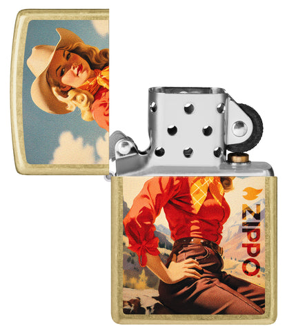 Zippo Cowgirl Design Regular Street Brass Windproof Lighter.