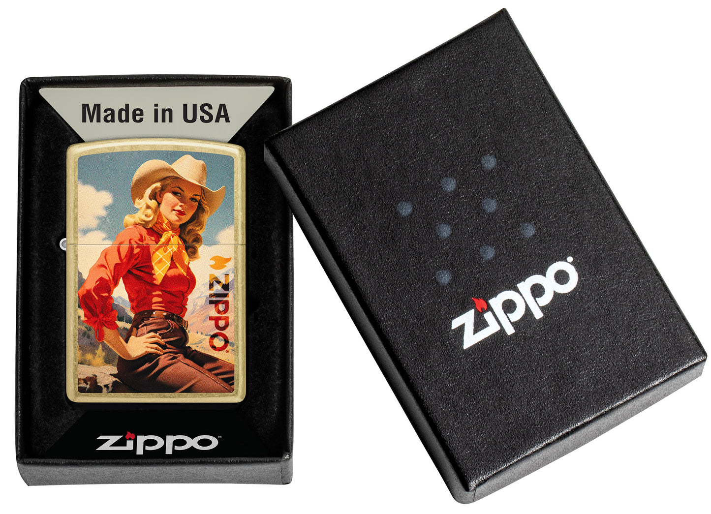 Zippo Cowgirl Design Regular Street Brass Windproof Lighter.