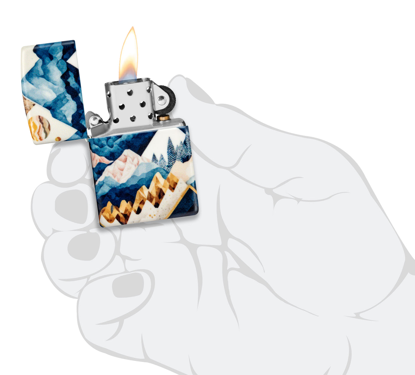 Zippo Geometric Mountains Design Model Windproof Pocket Fuel Refillable Lighter, BIS Certified