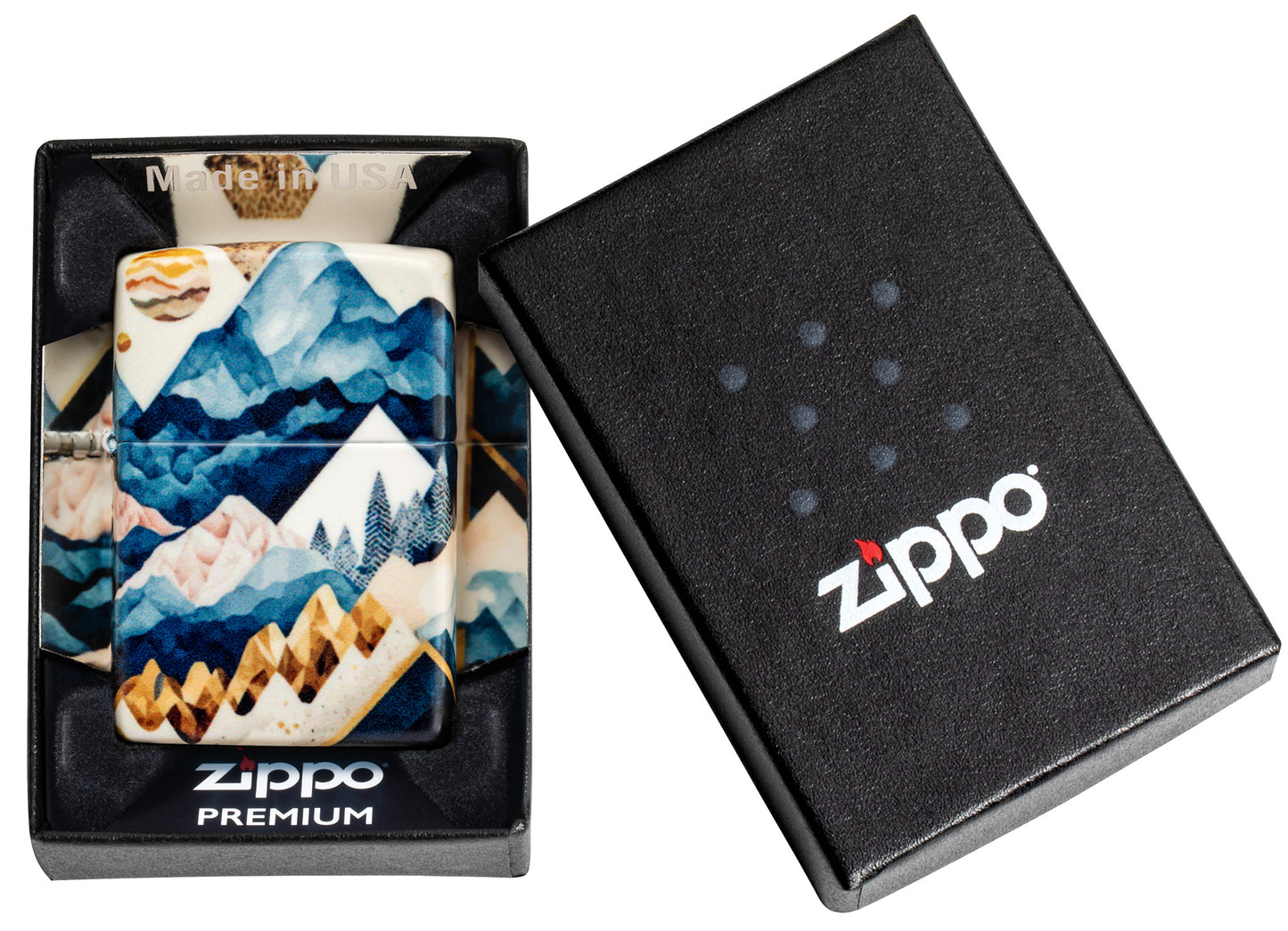 Zippo Geometric Mountains Design Model Windproof Pocket Fuel Refillable Lighter, BIS Certified