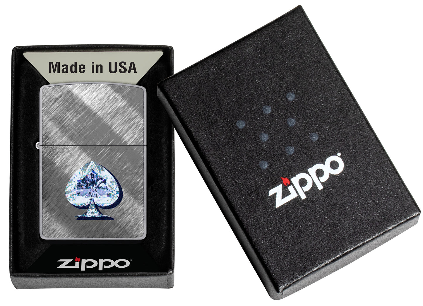 Zippo Ace of Spades Diamond Design Model Windproof Pocket Fuel Refillable Lighter, BIS Certified
