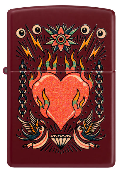 Zippo Tattoo Heart Design Windproof Pocket Fuel Refillable Lighter, BIS Certified