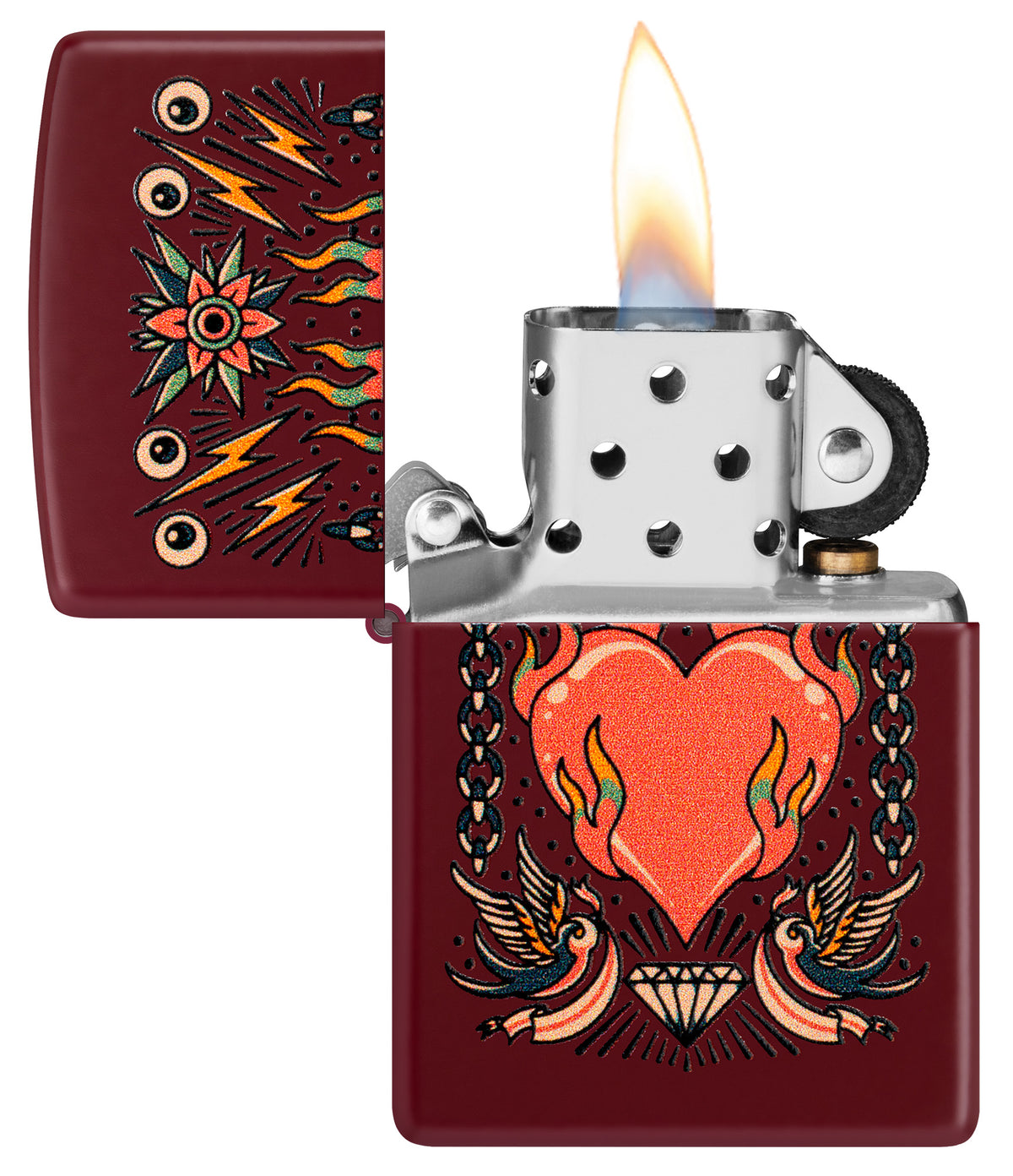 Zippo Tattoo Heart Design Windproof Pocket Fuel Refillable Lighter, BIS Certified