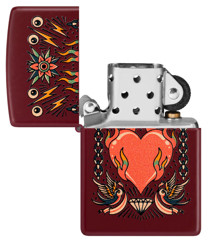 Zippo Tattoo Heart Design Windproof Pocket Fuel Refillable Lighter, BIS Certified