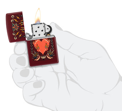 Zippo Tattoo Heart Design Windproof Pocket Fuel Refillable Lighter, BIS Certified