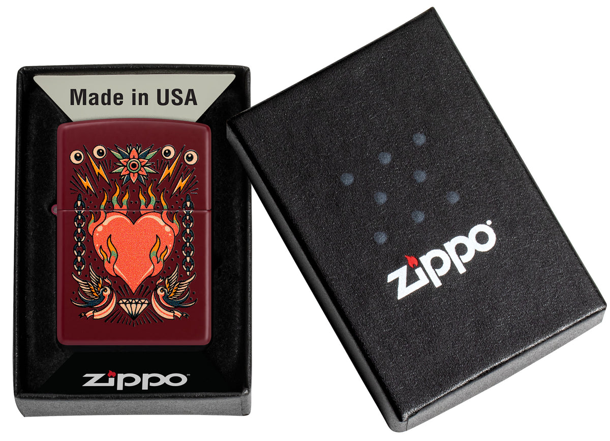Zippo Tattoo Heart Design Windproof Pocket Fuel Refillable Lighter, BIS Certified