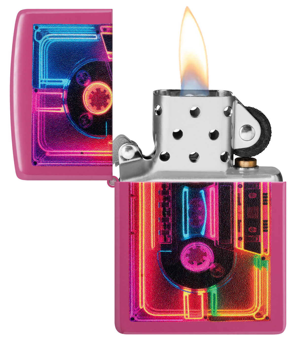 Zippo Neon Cassette Design Windproof Pocket Fuel Refillable Lighter, BIS Certified