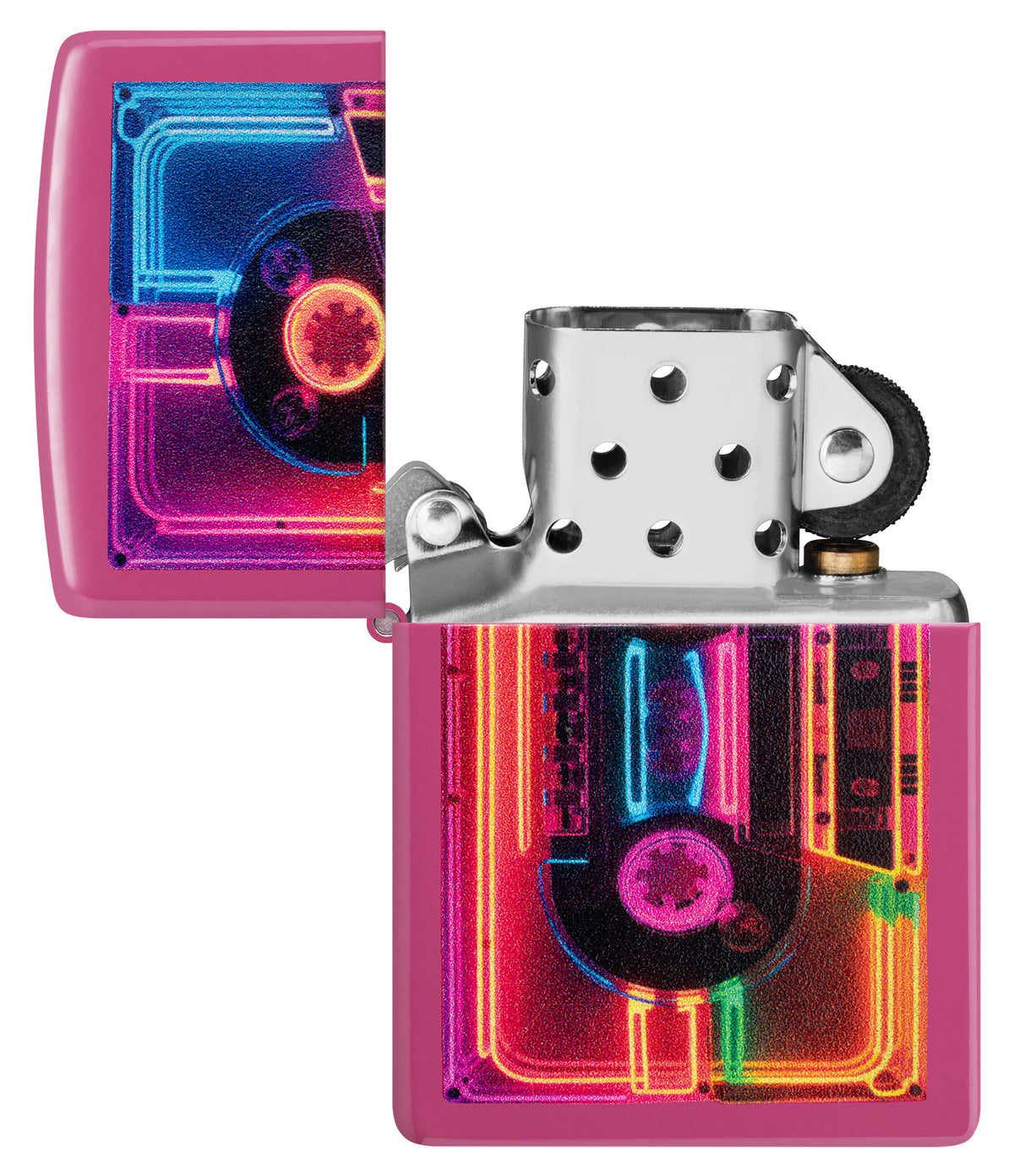 Zippo Neon Cassette Design Windproof Pocket Fuel Refillable Lighter, BIS Certified