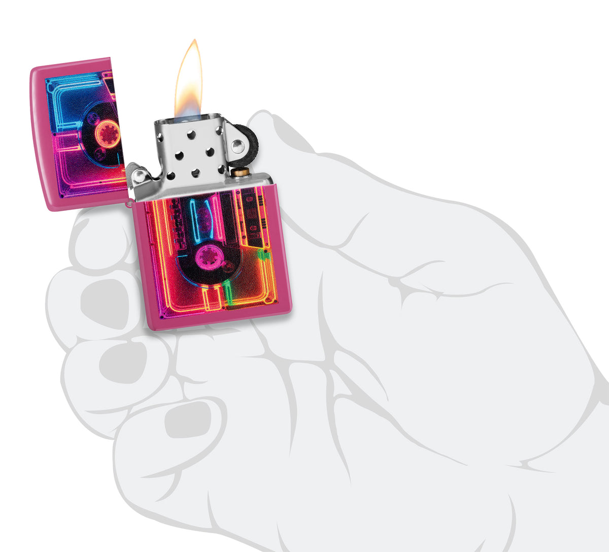 Zippo Neon Cassette Design Windproof Pocket Fuel Refillable Lighter, BIS Certified