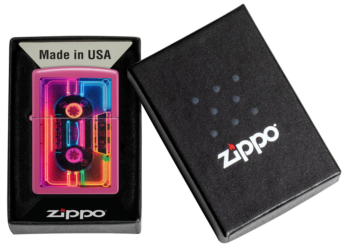 Zippo Neon Cassette Design Windproof Pocket Fuel Refillable Lighter, BIS Certified