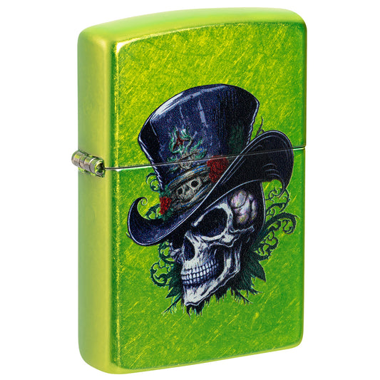 Zippo Top Hat Skull Design Windproof Pocket Fuel Refillable Lighter, BIS Certified